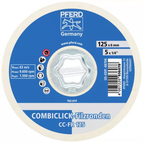 PFERD 44498028 COMBICLICK filctárcsák CC-FR 125mm elő- és magasfényű polírozáshoz sarokcsiszolóval 125mm