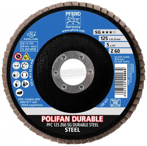 PFERD 67782126 PFC 125 Z60 SG DURABLE STEEL 125mm Furat átmérő 22.23mm 10 db