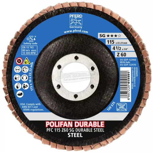 PFERD 67782116 PFC 115 Z60 SG DURABLE STEEL 115mm Furat átmérő 22.23mm 10 db