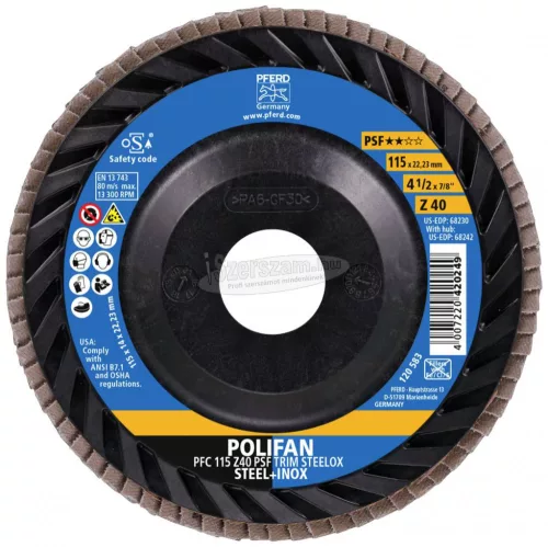 PFERD 67771114 PFC 115 Z 40 PSF TRIM STEELOX 115mm Furat átmérő 22.23mm 10 db