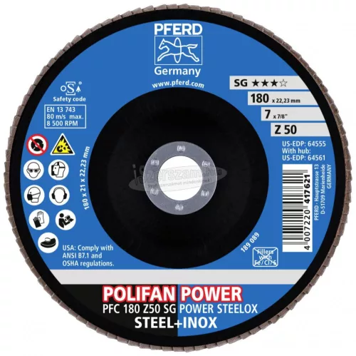 PFERD 67785186 PFC 180 Z50 SG POWER STEELOX 180mm Furat átmérő 22.23mm 10 db
