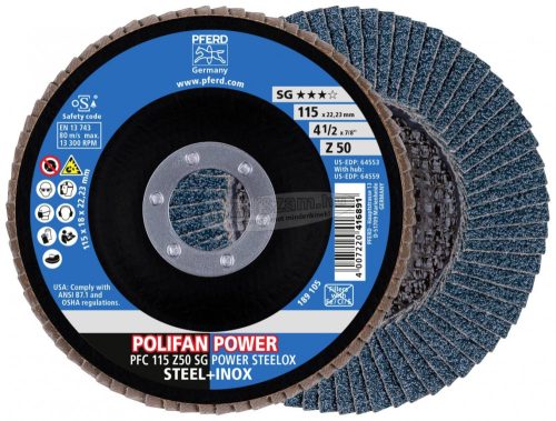 PFERD 67785116 PFC 115 Z50 SG POWER STEELOX 115mm Furat átmérő 22.23mm 10 db