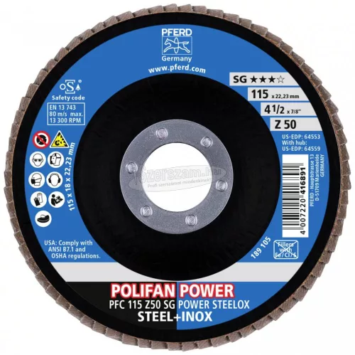 PFERD 67785116 PFC 115 Z50 SG POWER STEELOX 115mm Furat átmérő 22.23mm 10 db