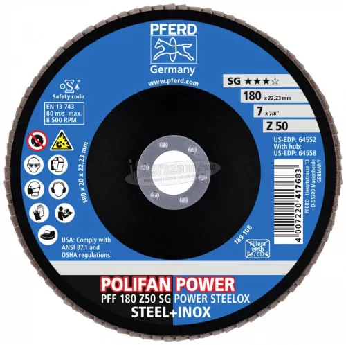 PFERD 67685186 PFF 180 Z50 SG POWER STEELOX 180mm Furat átmérő 22.23mm 10 db