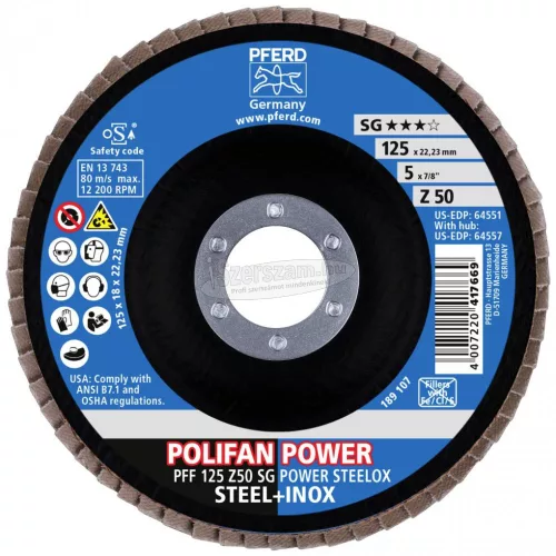 PFERD 67685126 PFF 125 Z50 SG POWER STEELOX 125mm Furat átmérő 22.23mm 10 db