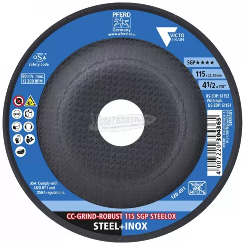 PFERD 64195116 CC-GRIND-ROBUST 115 SGP STEELOX 115mm Furat átmérő 22.23mm 10 db