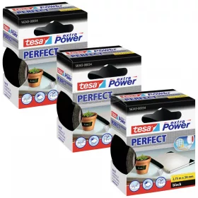   TESA EXTRA POWER PERFECT Szövet ragasztószalag Fekete 2,75m x 38mm 3 db 56343-00500-04