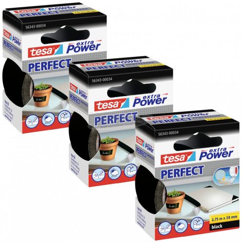 TESA EXTRA POWER PERFECT Szövet ragasztószalag Fekete 2,75m x 38mm 3 db 56343-00500-04
