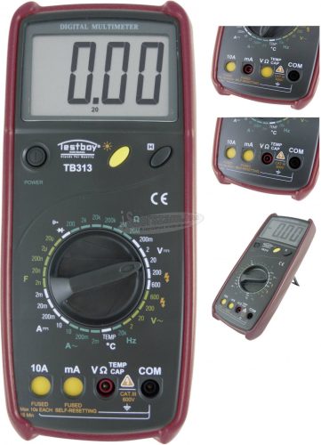 TESTBOY Digitális multiméter, mérőműszer, hőmérséklet méréssel 600V AC/DC 10A AC/DC Testboy TB 313