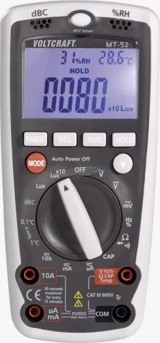 VOLTCRAFT Környezetvédelmi mérőműszer és multiméter, fény, zaj, hőmérséklet, páratartalom, Voltcraft MT-52