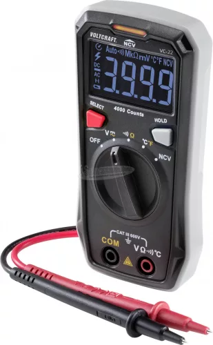 VOLTCRAFT Digitális kézi multiméter CAT III 600 V 4000 digit, Voltcraft VC-22