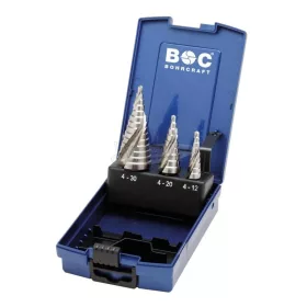   BOHRCRAFT lépcsős lemezfúró készlet csavart hornyú HSS-E Co5 3 részes 4-30 STB3-KS-Co ABS-Box