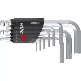   Wiha Imbuszkulcs készlet Compact tartóban Gömbvégű imbusz 10 részes, rövid, matt krómozású bliszteres csomagolásban 40411