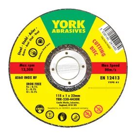  YORK ABRASIVES 115X1X22.23MM A60S INOX LAPOS VÁGÓKORONG YRK2304430K