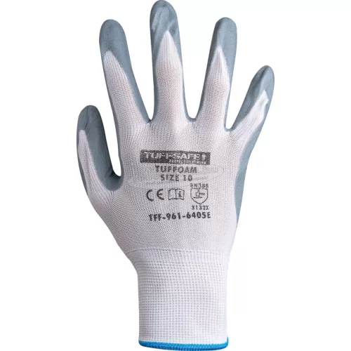 TUFFSAFE CLOTHING PRODUCTS TUFFOAM SZÜRKE NITRILKESZTYŰ FEHÉR NEJLONBÉLÉSSEL SZÜRKE TÖBB MÉRETBEN